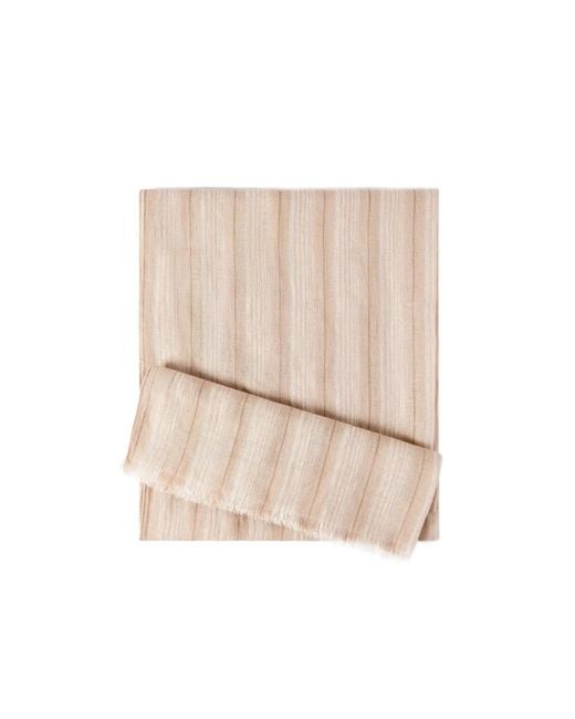 Brunello Cucinelli Natural Linen Scarf With Sparkling Regimental Stripes