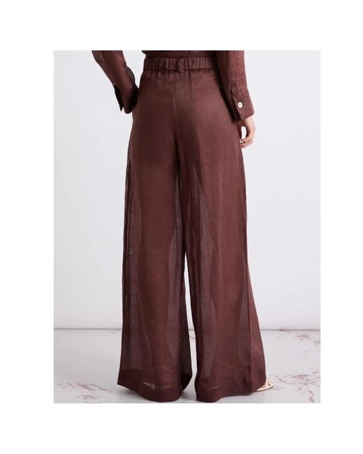 Marella Purple Ramie Wide-Leg Trousers