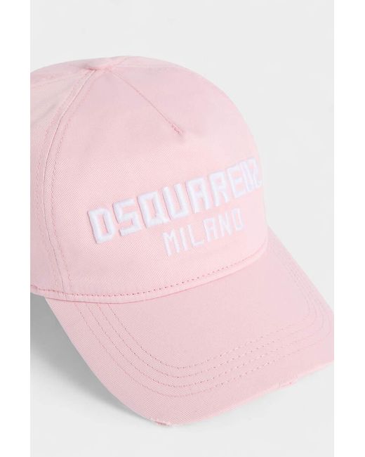 DSquared² Pink Logo Lettering Distressed Baseball Cap for men