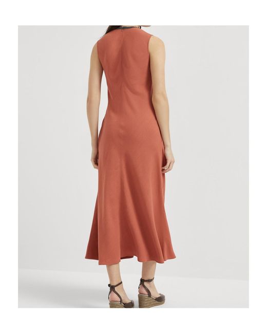 Brunello Cucinelli Red Monili Chain-Detail Midi Dress