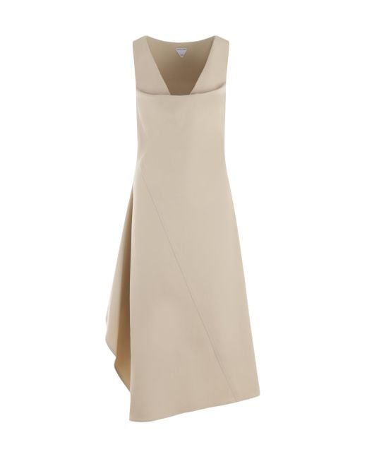 Bottega Veneta Natural Asymmetrical Designed Midi Dress