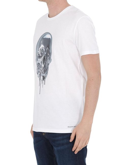 McQueen White T-Shirt With Round Neck And Short Sleeves for men