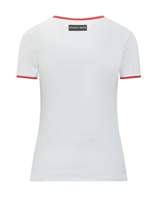 MARINE SERRE White Logo Detailed Crewneck T-Shirt