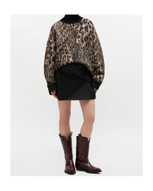 Ganni Black Leopard-Printed Turtleneck Jumper