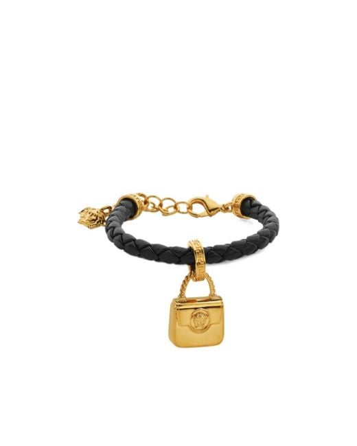 Versace White Medusa Bag-Charm Leather Bracelet