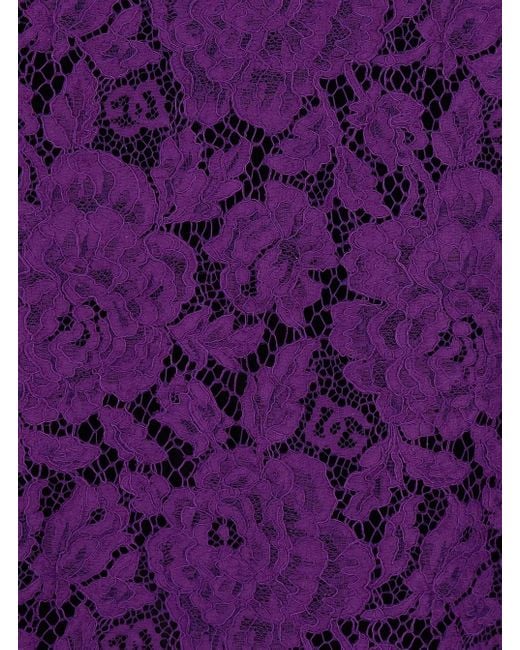 Dolce & Gabbana Purple Dress With Round Neck And All-Over Floral Embroidery
