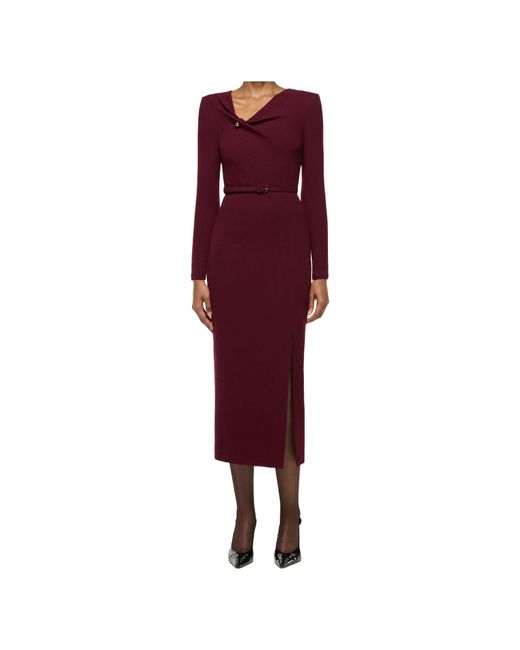 Roland Mouret Red Asymmetrical Draped Neck Belted Wool Dress
