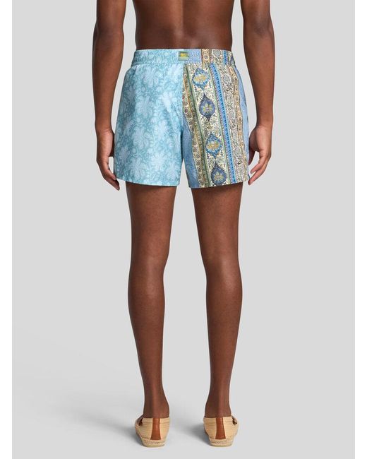 Etro Blue Double-Pattern Swim Shorts for men