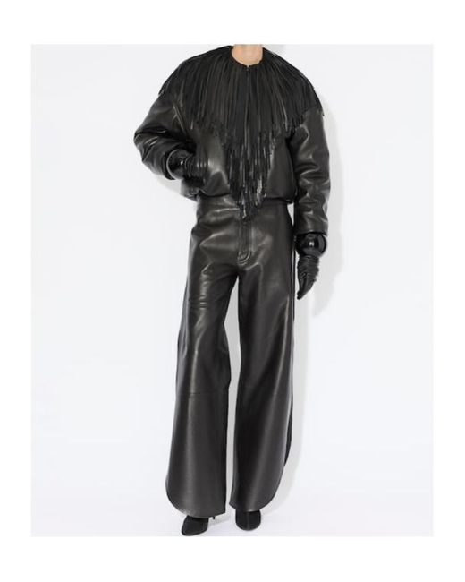 Alaïa Black Alaïa Fringed Leather Bomber Jacket
