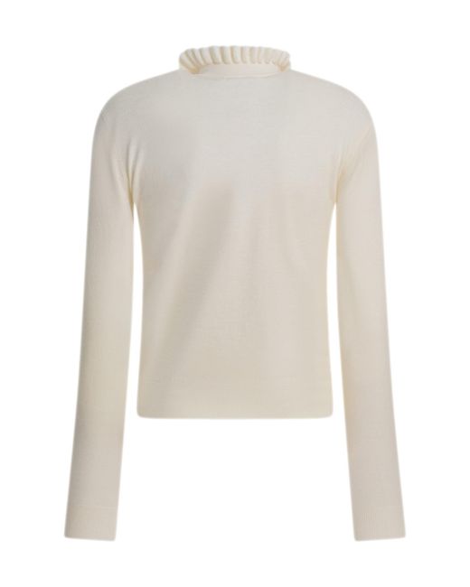 McQueen White Ruffled Neck Knitted Jumper