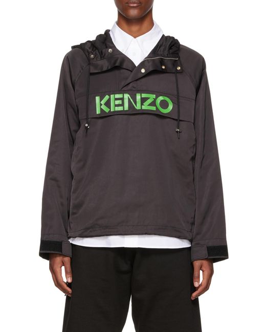 KENZO Black Logo Printed Drawstring Hoodie for men