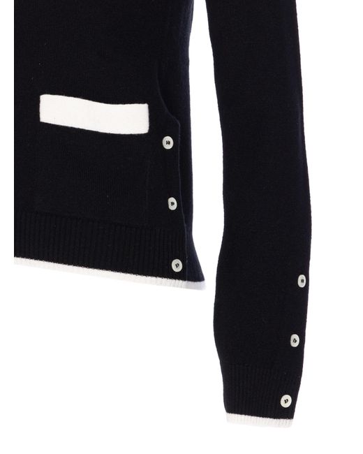 Thom Browne Blue V-Neck Knitted Cardigan