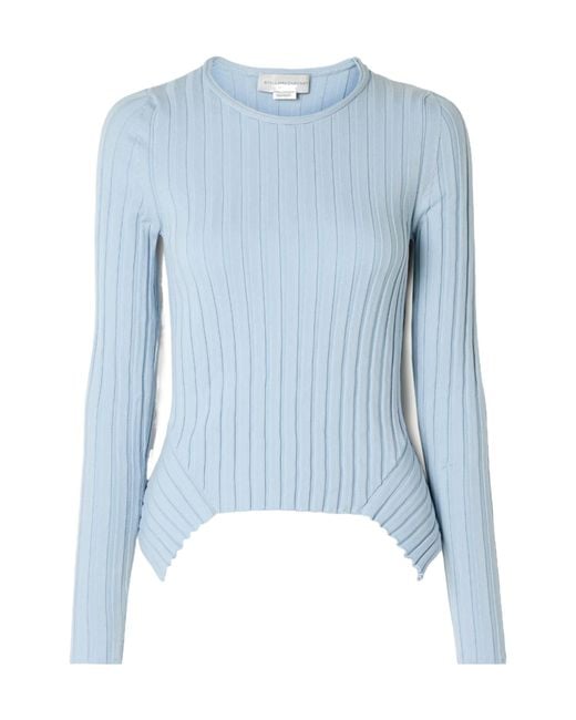 Stella McCartney Blue Crew Neck Ribbed Knit Sweater