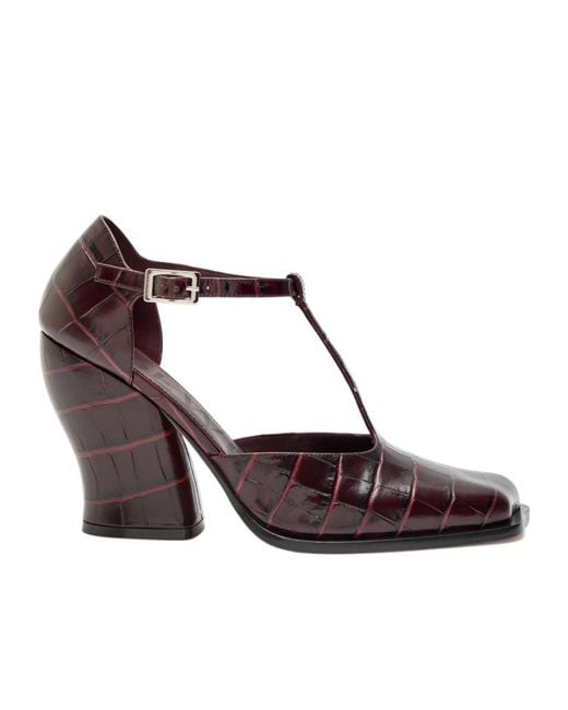 Loewe Brown Onda 90 Crocodile-Effect Leather Pumps