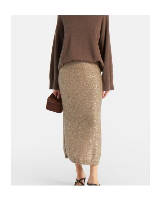 Brunello Cucinelli Brown Sequined Midi Skirt