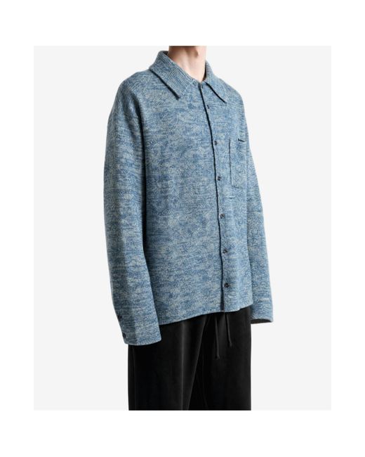 The Elder Statesman Blue Knitted Buttoned Shirt for men
