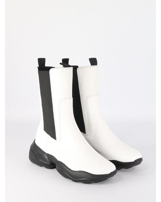 Hogan White Round Toe Chunky Boots