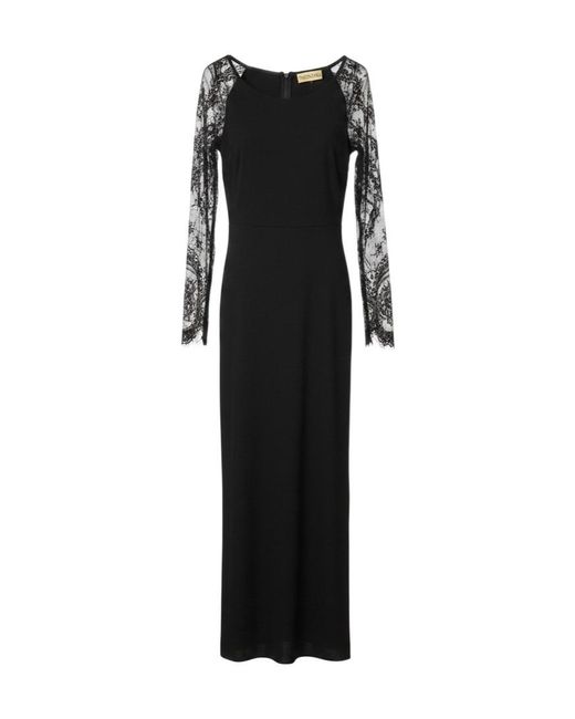 Valentino Black Lace-Sleeved Crewneck Maxi Dress