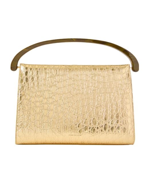 Dries Van Noten Natural Metal Crocodile-Patterned Leather Shoulder Bag