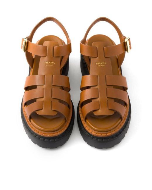 Prada Brown Buckle-Fastened Monolith Sandals