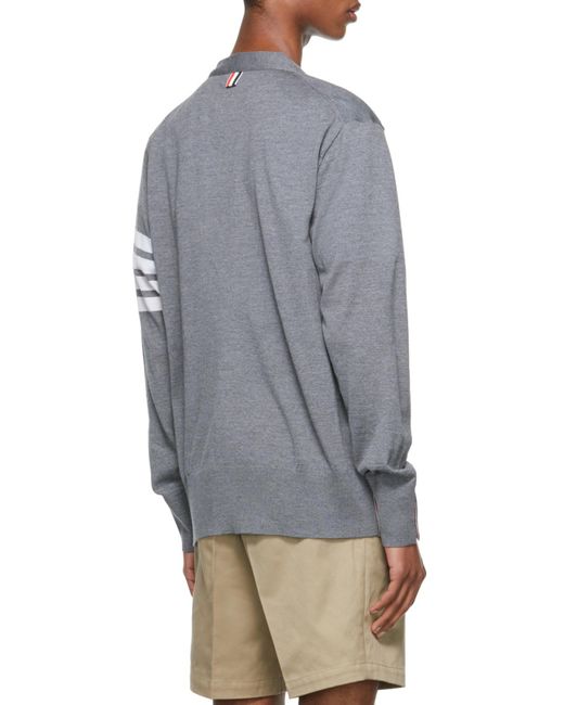 Thom Browne Gray Bar Striped V-Neck Cardigan for men