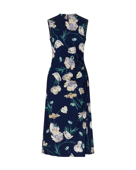 Erdem Blue Floral Printed Ponte Midi Dress