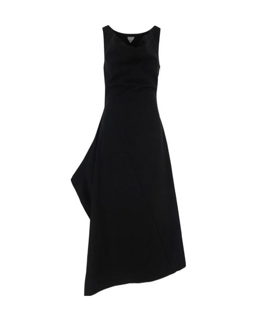 Bottega Veneta Black Asymmetrical Designed Midi Dress