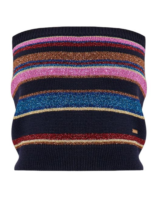 DSquared² Blue Off-The Shoulder Lurex Thread Striped Knit Top