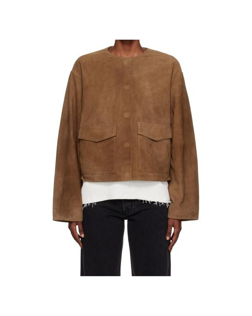 St. Agni Brown Round-Neck Long-Sleeve Casual Jacket