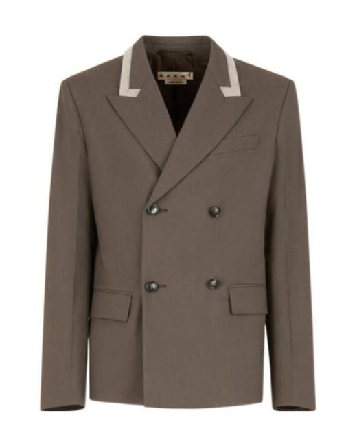 Marni Brown Double-Breasted Wool Blazer With Mending for men