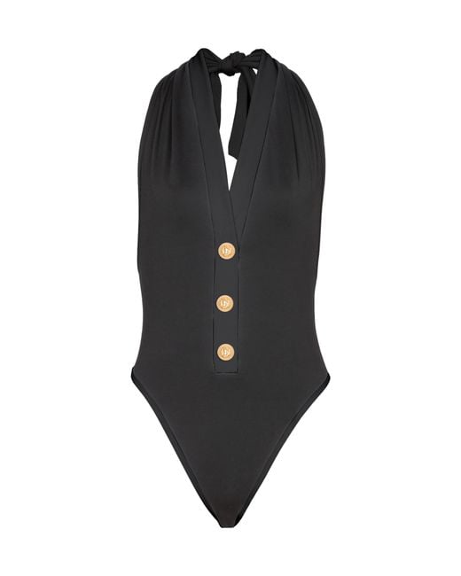 Balmain Black One-Piece Swimsuit With Buttons