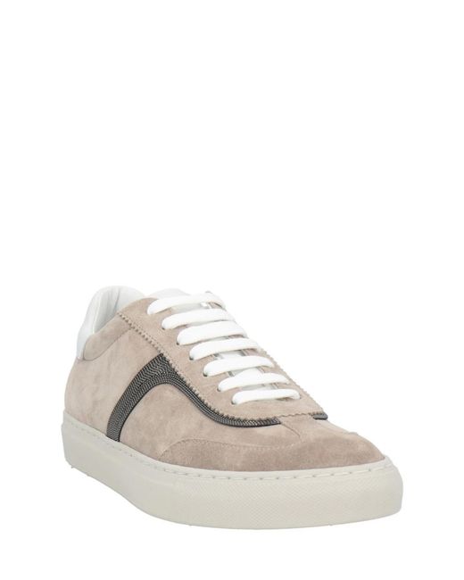 Brunello Cucinelli White Suede Low-Top Sneakers