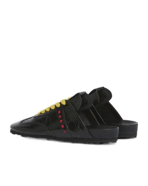Marni Black Croc-Effect Leather Softy Soccer Slip-On Sneakers