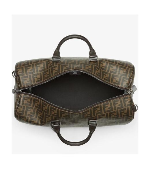 Fendi Brown Logo Detailed Medium Duffle Bag for men
