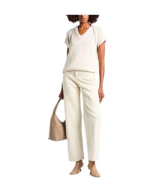 Brunello Cucinelli White Mid-Length V-Neck Short Sleeve Knit Top