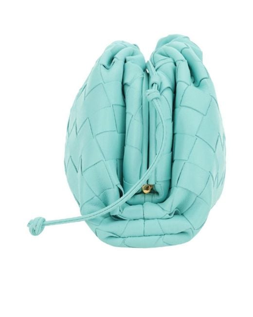 Bottega Veneta Blue Woven Drawstring Clutch Bag