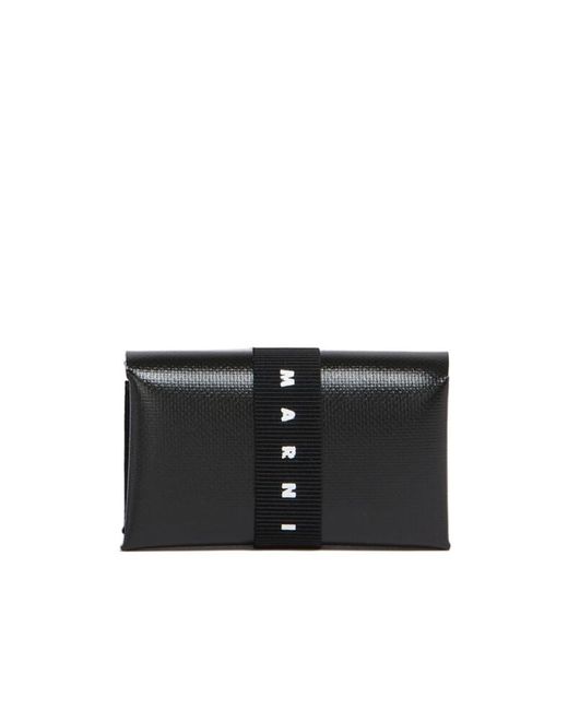 Marni Black Trifold Wallet With Logo Strap for men