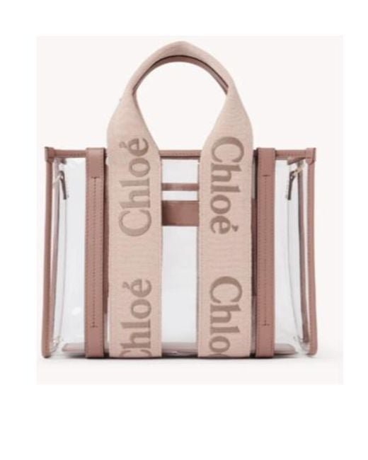 Chloé Pink Chloé Woody Logo Detailed Tote Bag