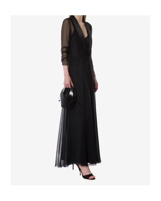 Alberta Ferretti Black Cowl Neck Chiffon Dress With Petticoat