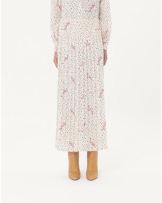 Valentino Natural Plusdepois Bubble Print Crepe De Chine Long Skirt