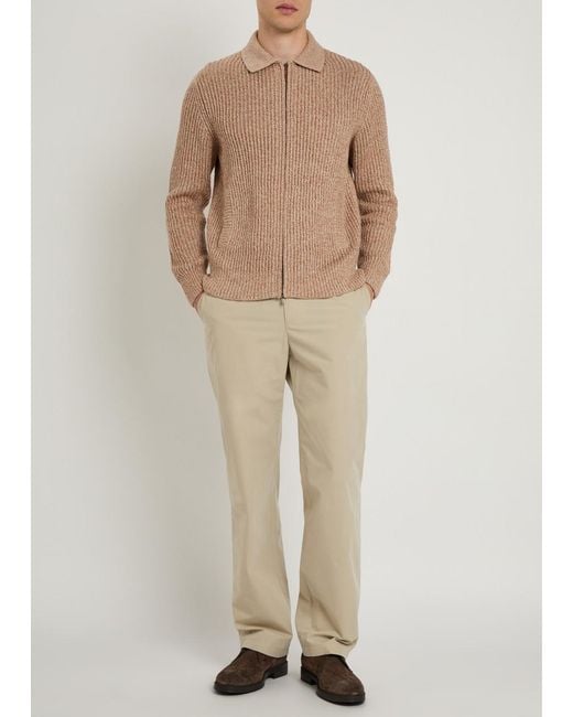 Tod's Brown Ribbed Cotton-Knit Cardigan for men