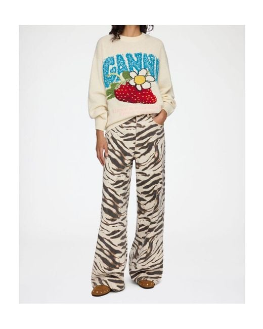 Ganni White Strawberry Oversized Jumper