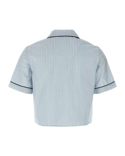Prada Blue Striped Chambray Bowling Shirt