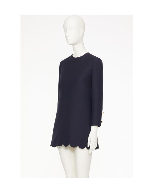 Valentino Blue Crewneck Long-Sleeved Mini Dress