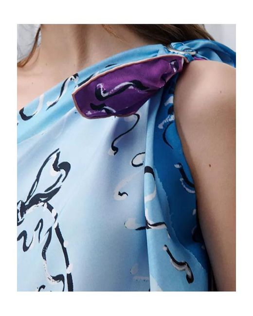 Dior Blue Iviera Asymmetrical Silk Top
