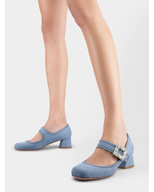 Roger Vivier Blue Très Vivier Strass Buckle Babies Pumps