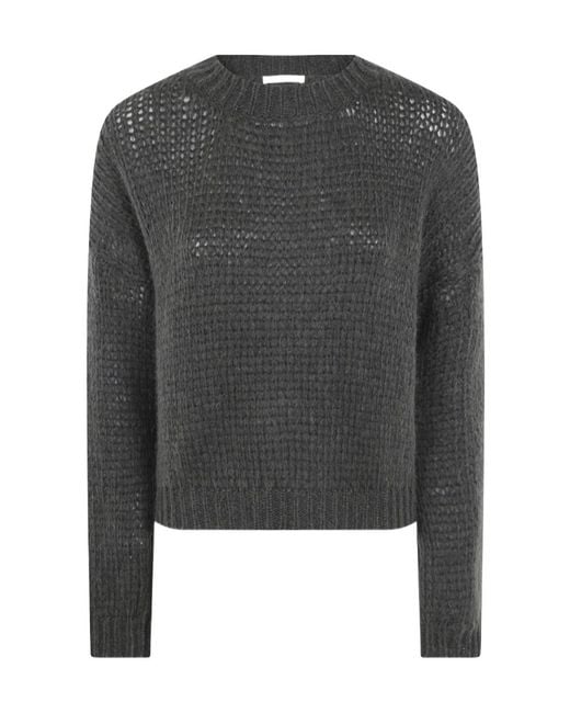 Nuur Gray Open-Knit Round-Neck Sweater