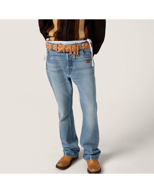 Miu Miu Blue Logo-Embroidered Straight-Leg Jeans