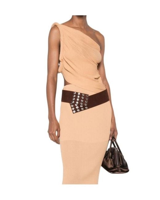 Alberta Ferretti Natural One-Shoulder Jersey Top