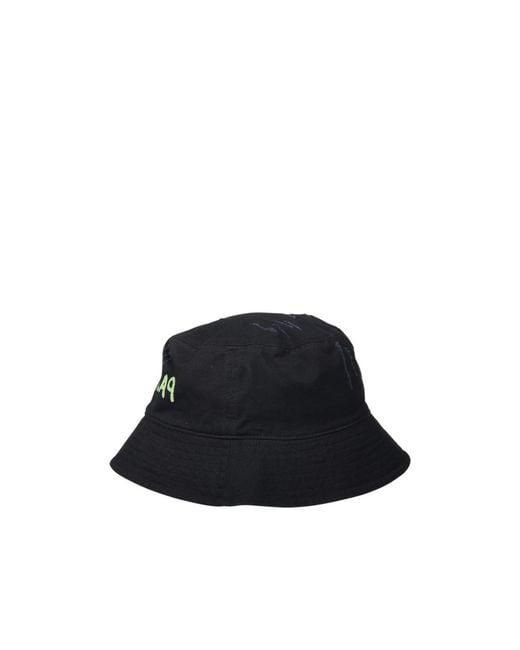 Palm Angels Black Logo Printed Distressed Bucket Hat for men